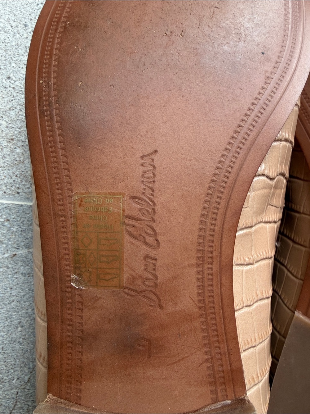 Sam Edelman Tan Croc-Embossed Loafers with Gold buckle. - Picture 3 of 7